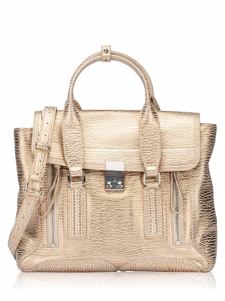 3.1 Textured Calfskin Medium Pashli Nude Platinum