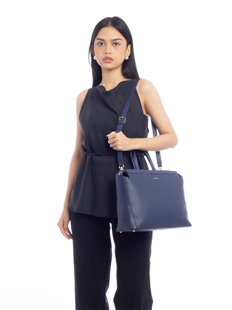 Talia Leather Large Satchel Navy