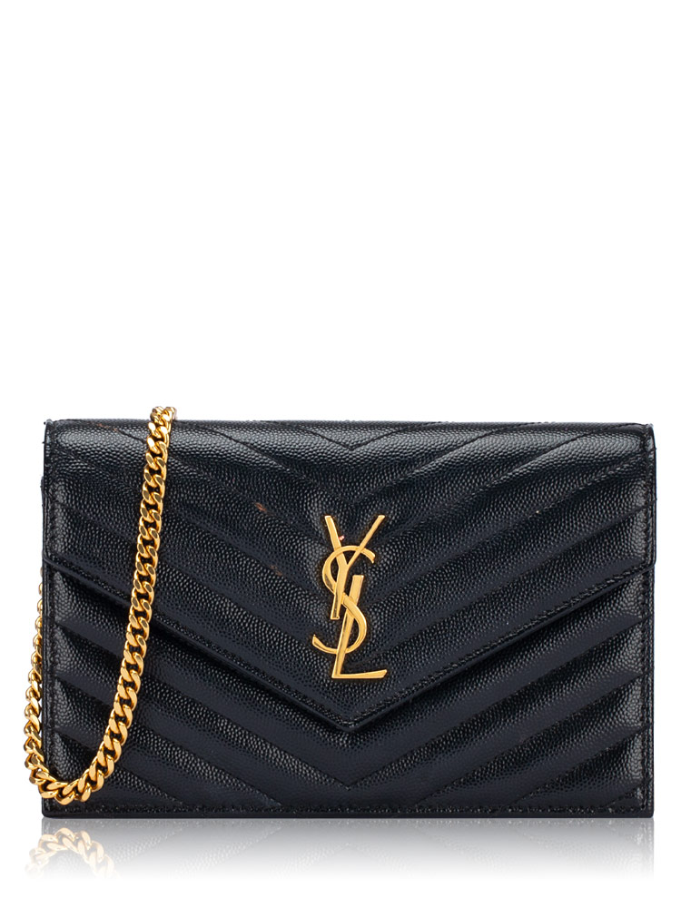 Grain De Poudre Matelasse Monogram 19cm Chain Wallet Black