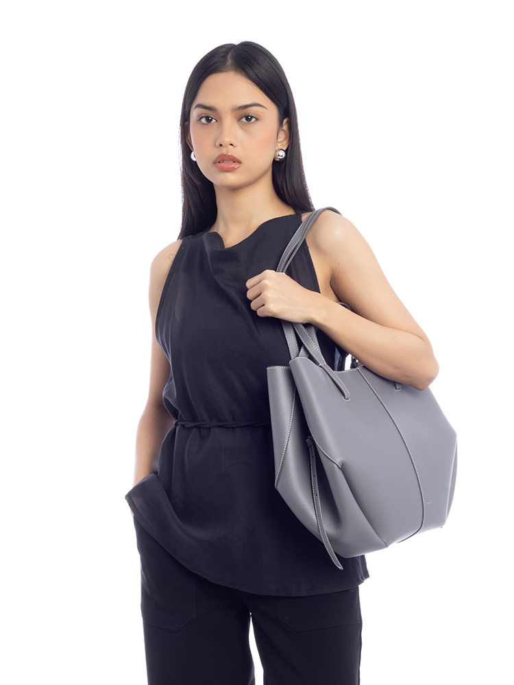 Textured Calfskin Cyme Tote Galet