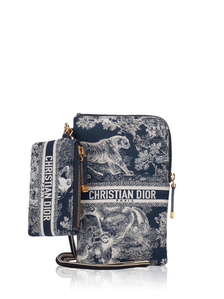 Toile Embroidered De Jouy DiorTravel Multifunction Pouch Blue