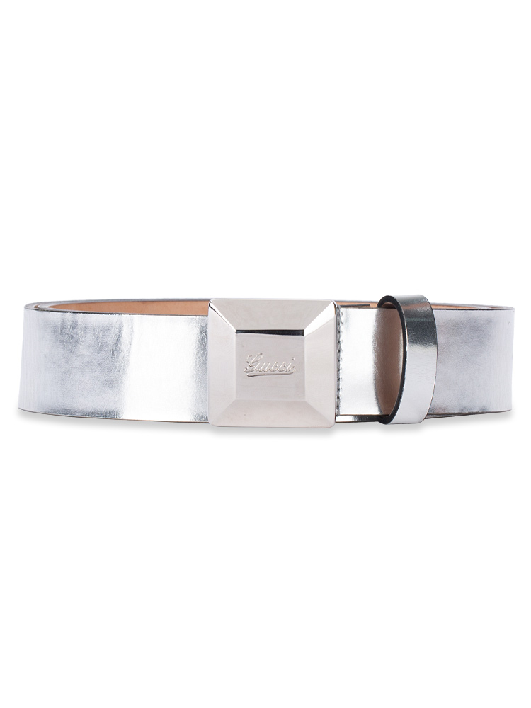 Metallic Leather Belt Silver Sz 85