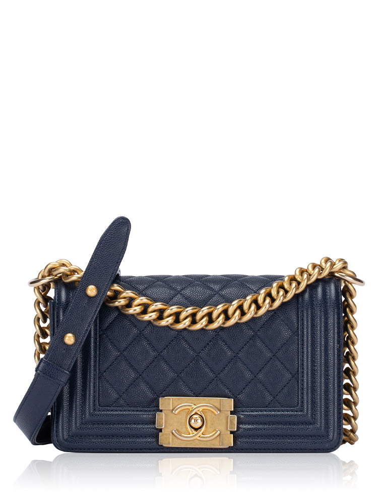 Caviar Small Boy Flap Bag Dark Blue