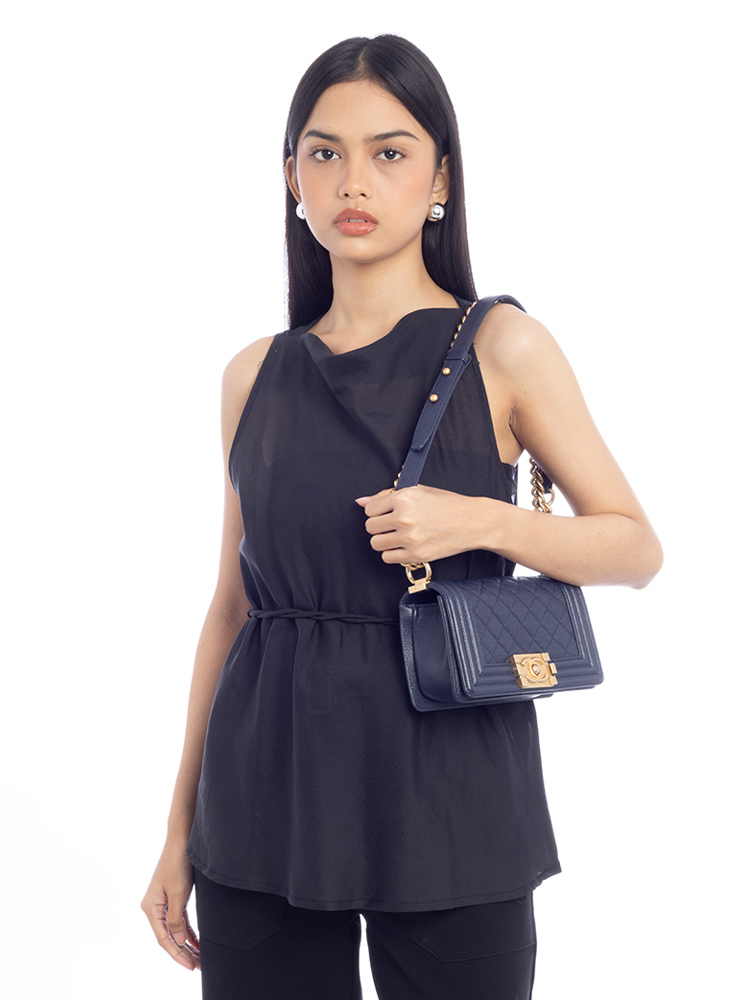 Caviar Small Boy Flap Bag Dark Blue