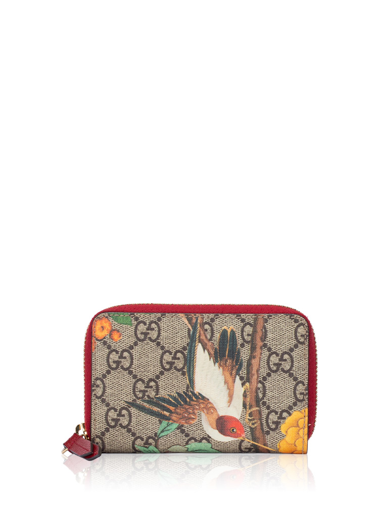 GG Supreme Tian Zip Card Wallet Beige Red