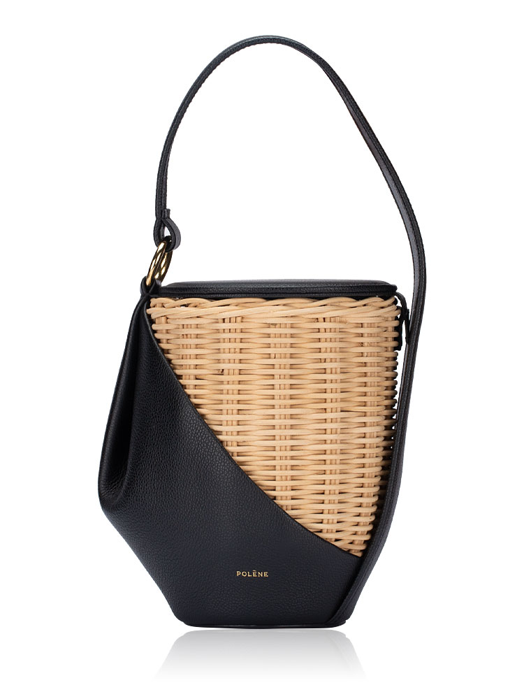 Textured Calfskin Yke Bucket Bag Black
