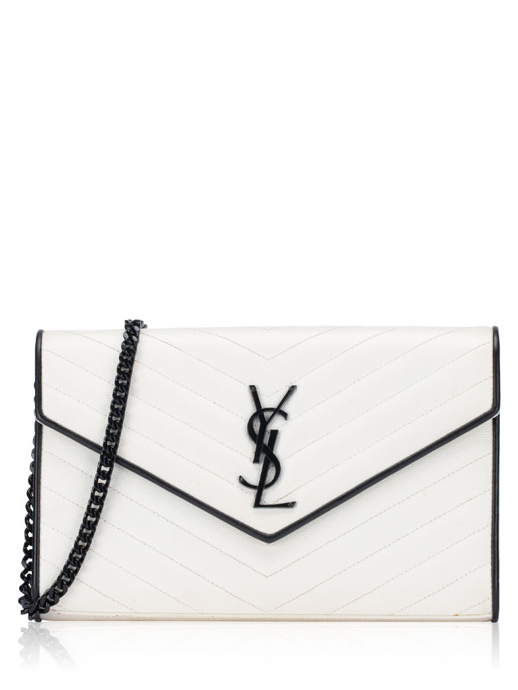 Grain De Poudre Matelasse Monogram 22cm Chain Wallet White Black