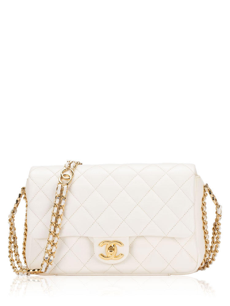 Shiny Caviar CC You Small Flap Bag White