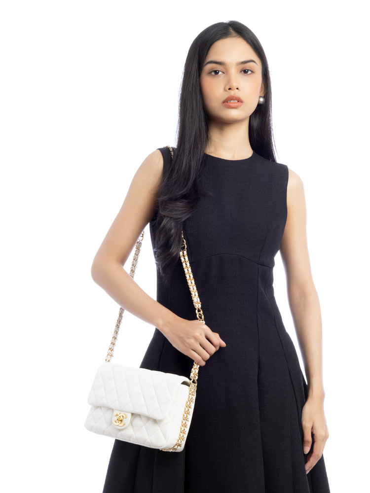 Shiny Caviar CC You Small Flap Bag White