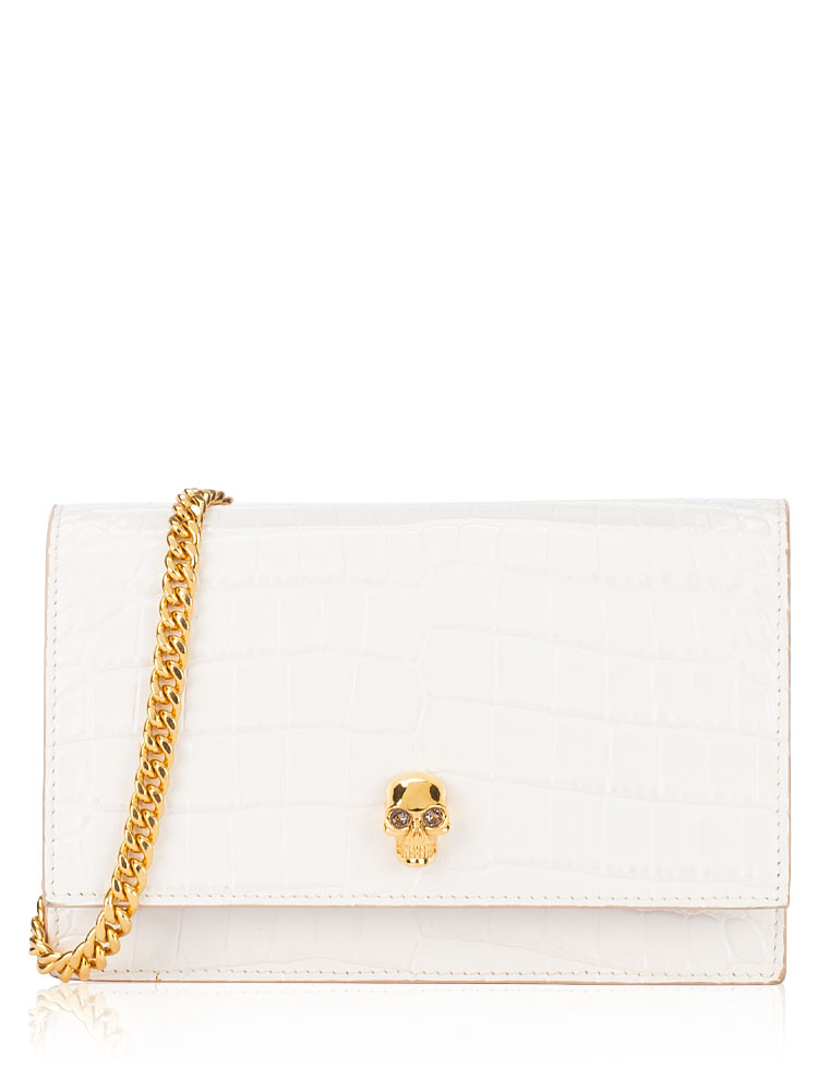 Croco Embossed Skull Small Shoulder Bag White