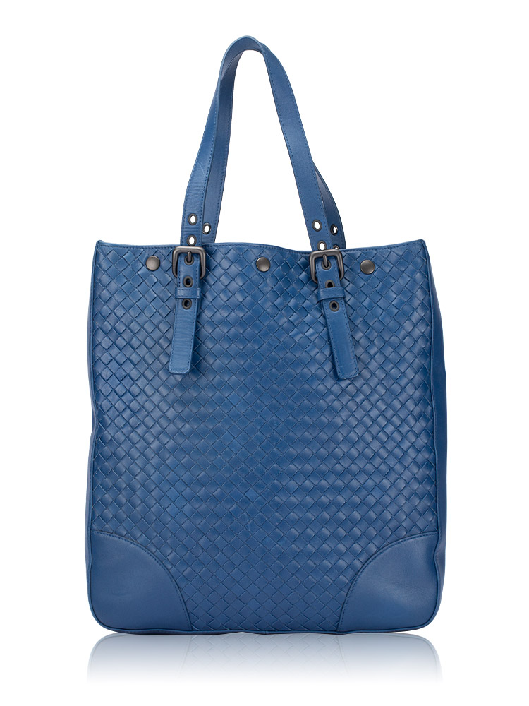 Nappa Intrecciato Vertical Tote Blue
