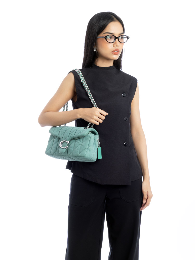 CBG31 Tabby Quilted Denim Shoulder Bag 26 Ivy