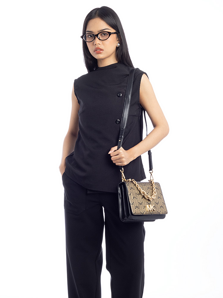 Mott Metallic Deco Leather Crossbody Black Gold