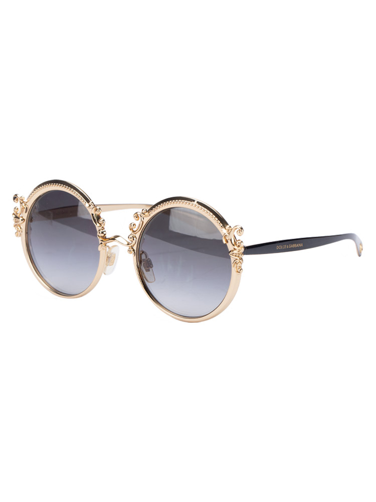 DG2177 Metal Round Baroque Sunglasses Black Gold