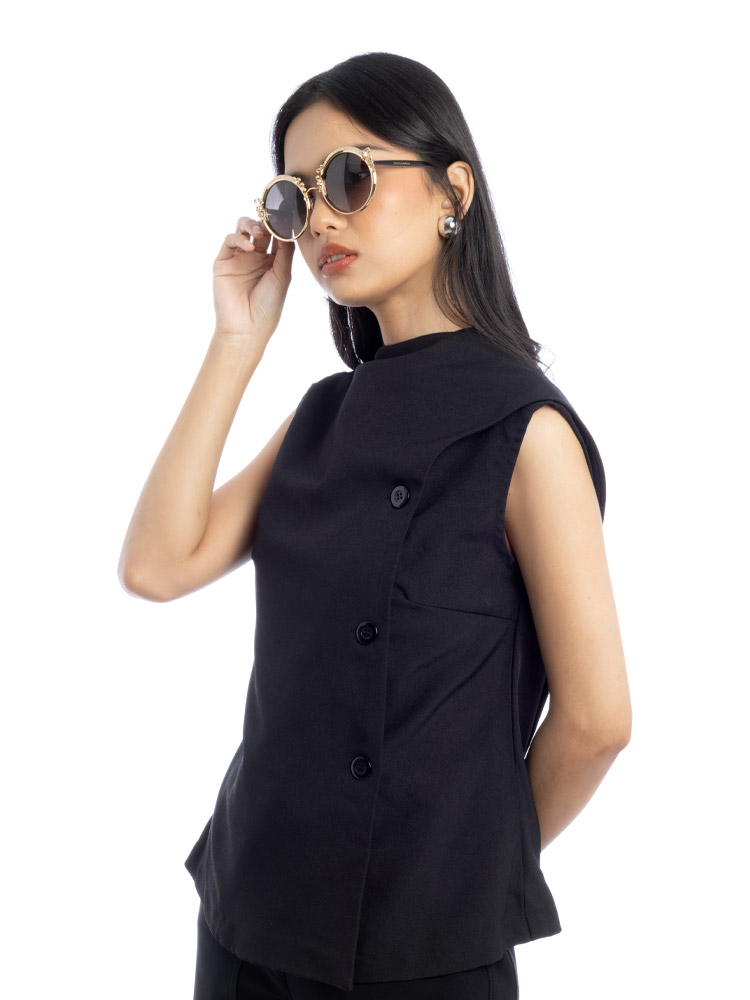 DG2177 Metal Round Baroque Sunglasses Black Gold