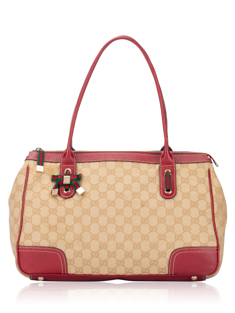 GG Canvas Princy Sherry Tote Beige Red