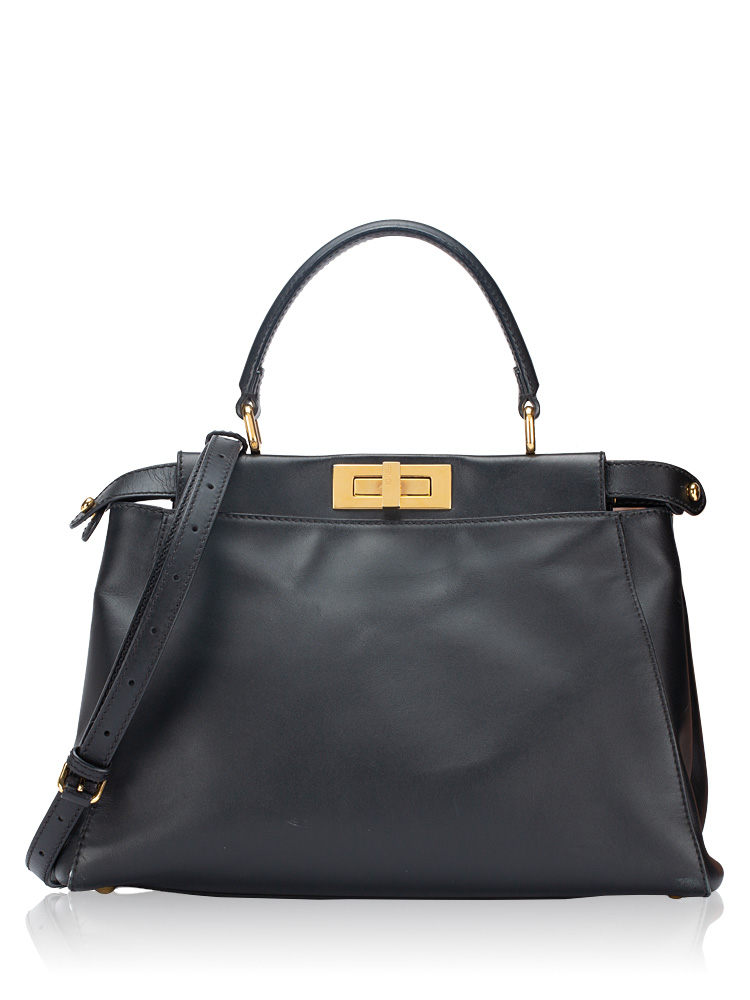 Smooth Calfskin Peekaboo Iconic Medium Satchel Black