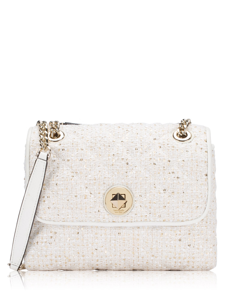 Natalia Sequin Tweed Small Flap Shoulder Bag White Multi