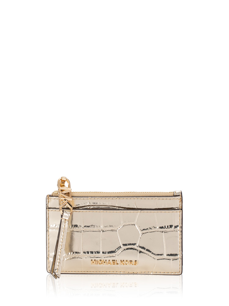 Metallic Croco Embossed Empire Card Case Pale Gold