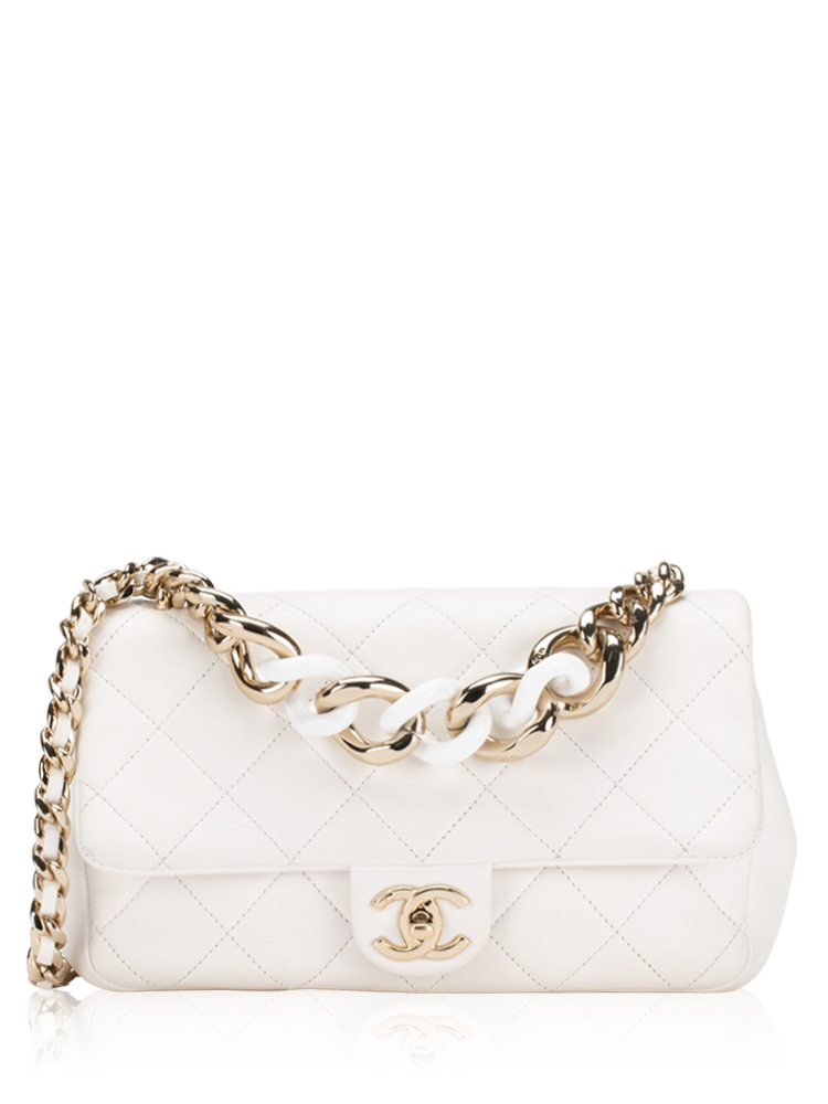 Lambskin Medium Flap Bag with Resin Chain White