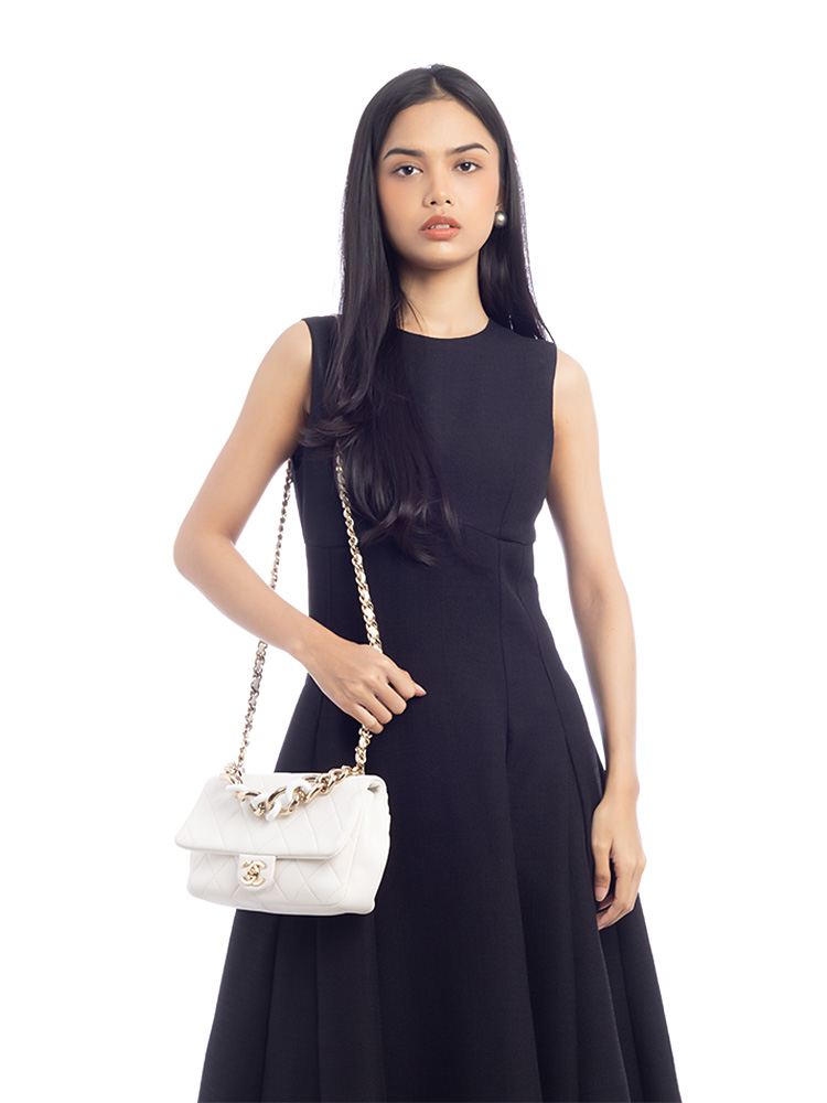 Lambskin Medium Flap Bag with Resin Chain White