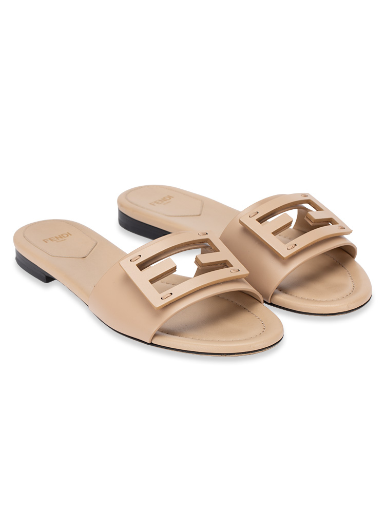 Vitello Cuoio Baguette Flat Slide Sandals Poudre Sz 38