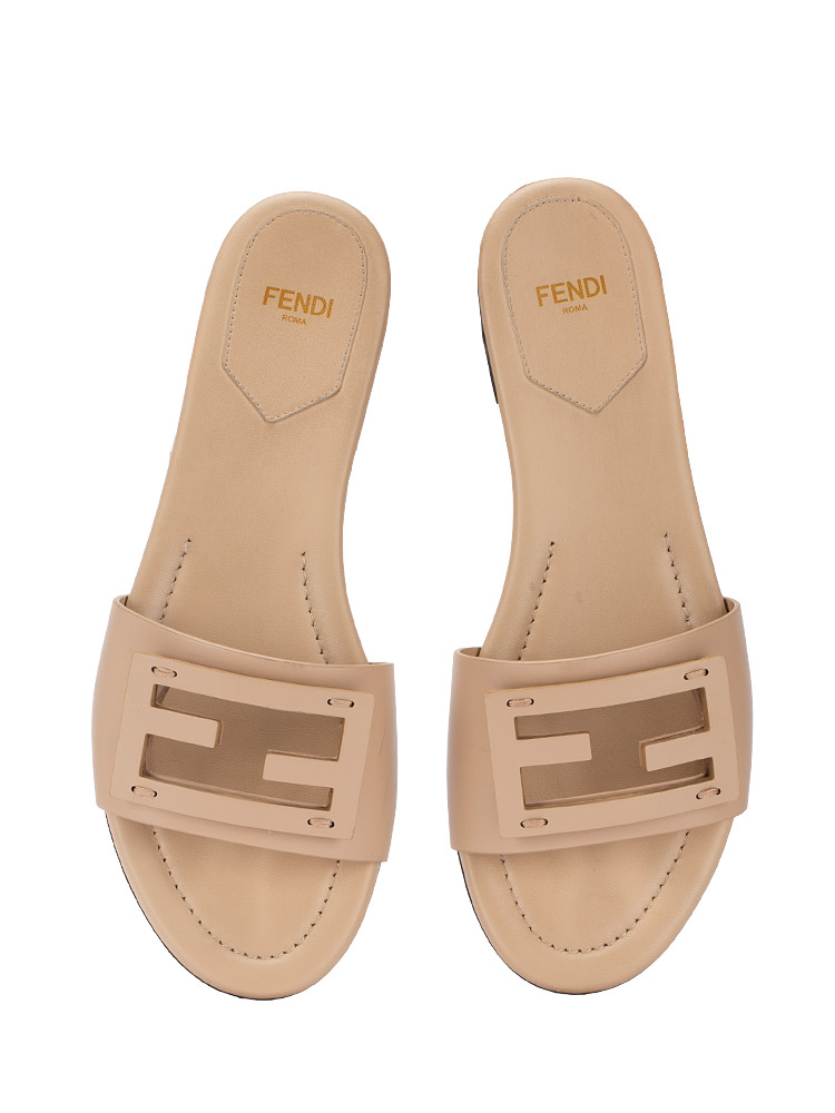 Vitello Cuoio Baguette Flat Slide Sandals Poudre Sz 38