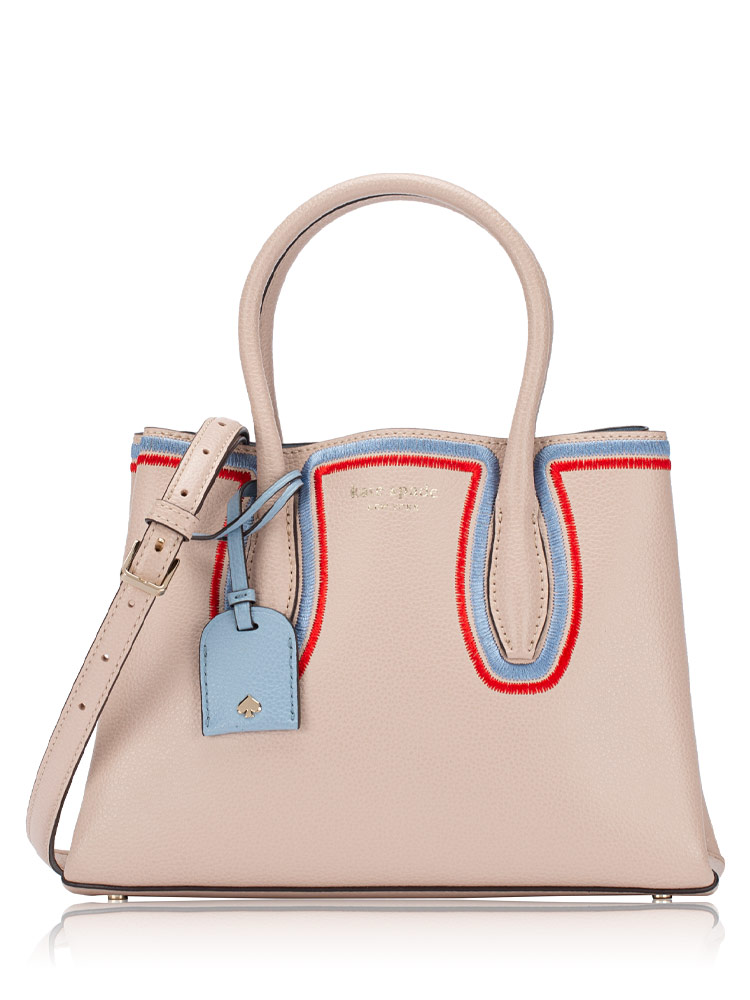 Eva Embroidered Small Satchel Warm Beige Blue Dawn