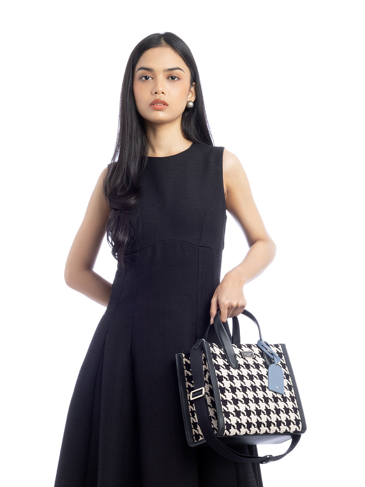 Manhattan Houndstooth Small Tote Black Multi