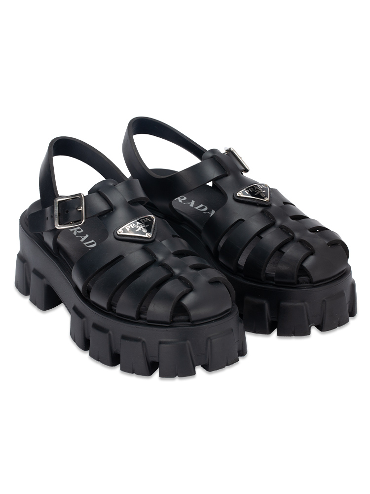 Foam Rubber Triangle Monolith 55mm Cage Sandals Black Sz 37