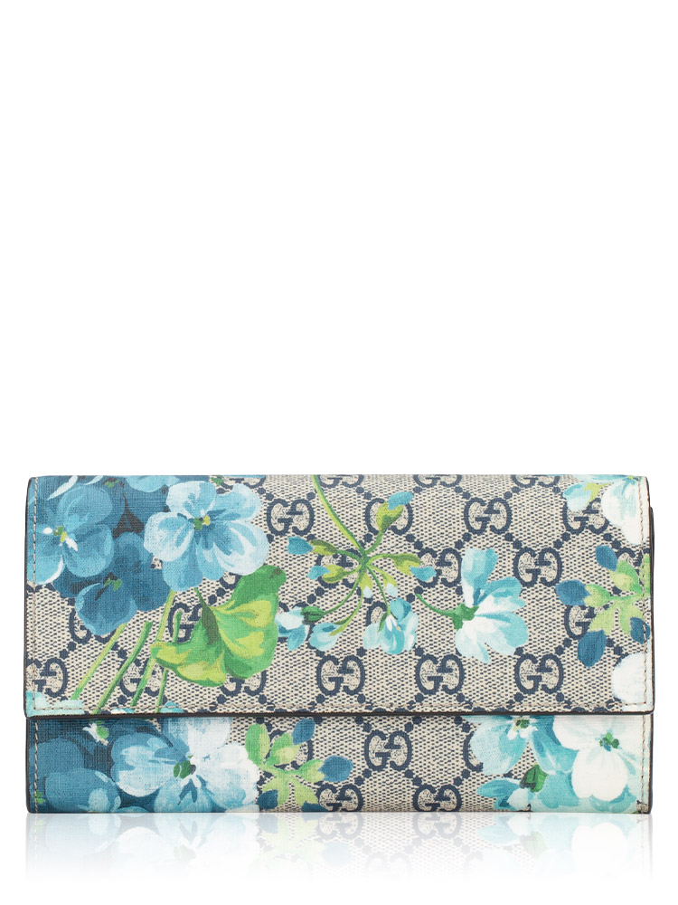 GG Supreme Blooms Continental Wallet Navy Hibiscus Red