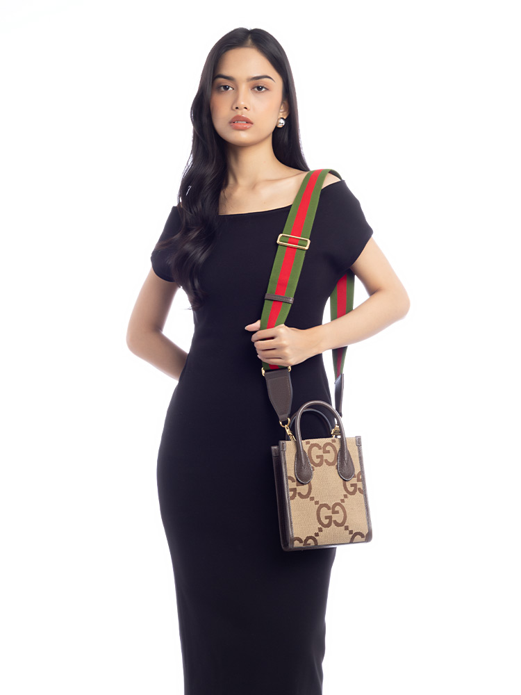 GG Jumbo Mini Vertical Tote Camel Ebony