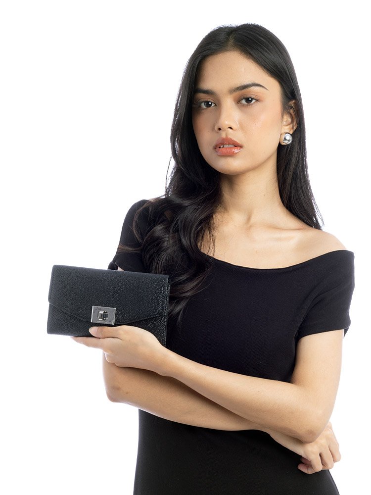 Cassie Leather Trifold Wallet Black