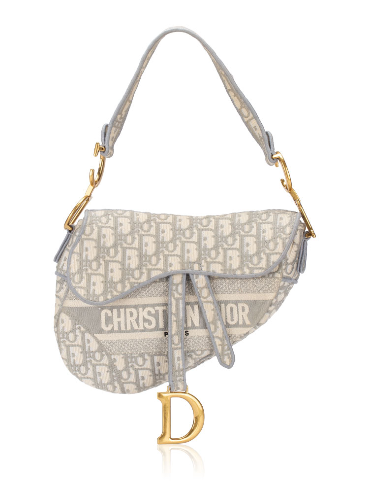 Oblique Toile Embroidered Saddle Bag Gray