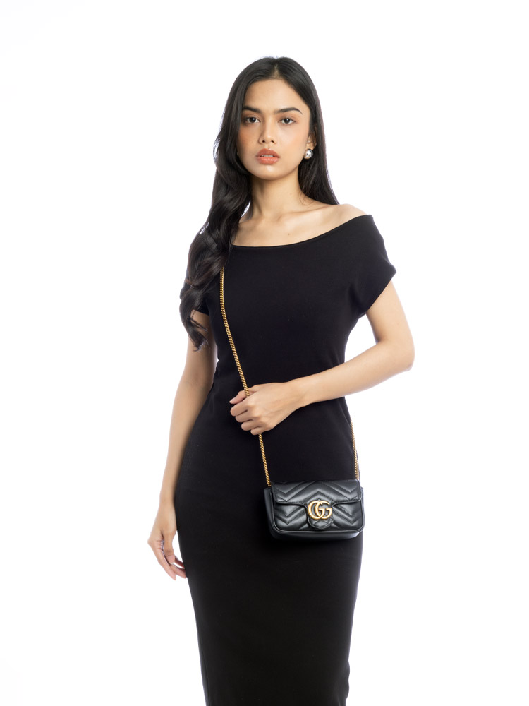 GG Marmont Matelasse Super Mini Flap Shoulder Bag Black