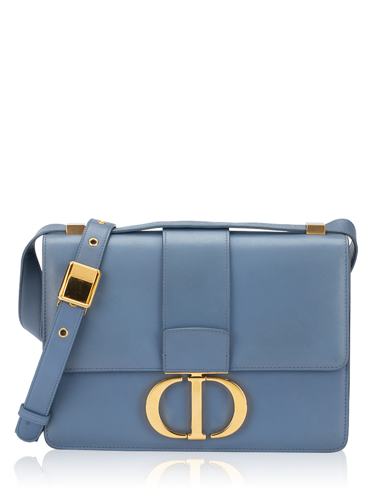 Box Calfskin 30 Montaigne Flap Bag Denim Blue