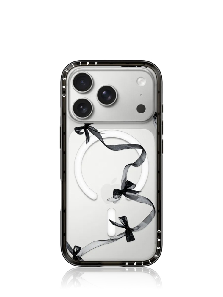 Black Organza Ribbons Compact Case iPhone 17 Pro Clear Black