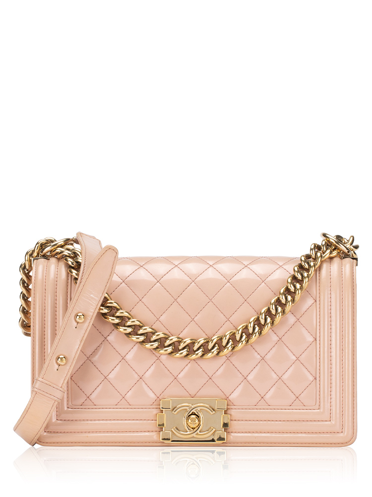 Patent Calfskin Medium Boy Flap Bag Peach