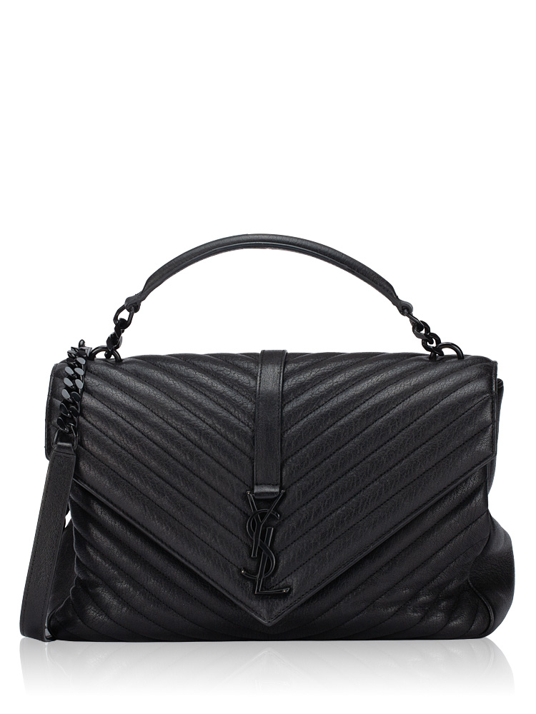 Sheepskin Matelasse Monogram College Large Satchel Black