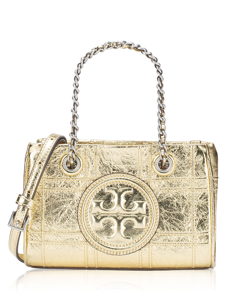 Metallic Quilted Fleming Soft Mini Chain Tote Gold