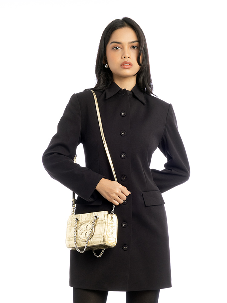 Metallic Quilted Fleming Soft Mini Chain Tote Gold