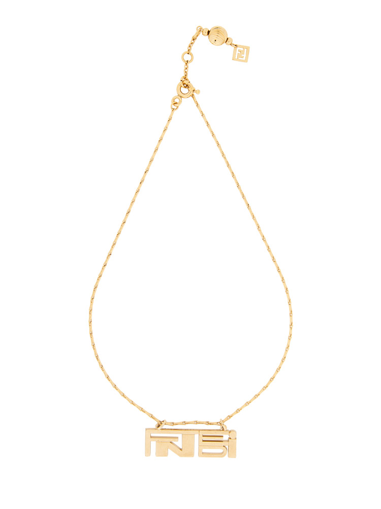 Vintage Metal Block Logo Necklace Gold