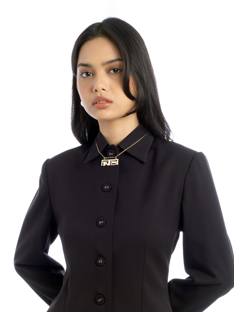 Vintage Metal Block Logo Necklace Gold