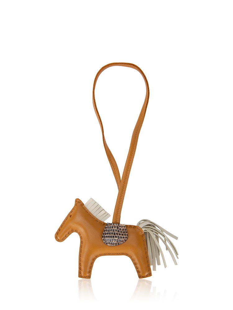 Lambskin Lizard Touch Grigri Rodeo PM Bag Charm Sesame Craie Desert