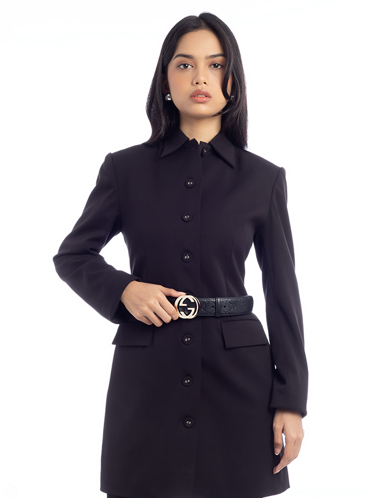 Guccissima Interlocking G 37mm Belt Black Sz 80