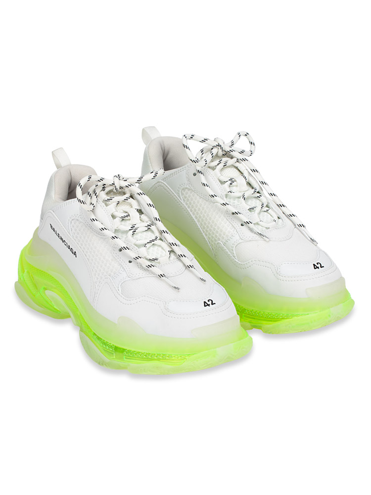 Mens Mesh Clear Sole Triple S Sneakers White Fluo Yellow Sz 42