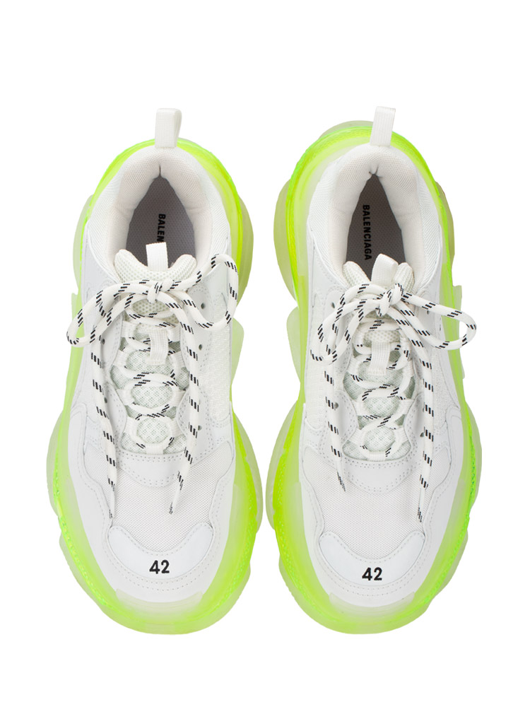 Mens Mesh Clear Sole Triple S Sneakers White Fluo Yellow Sz 42