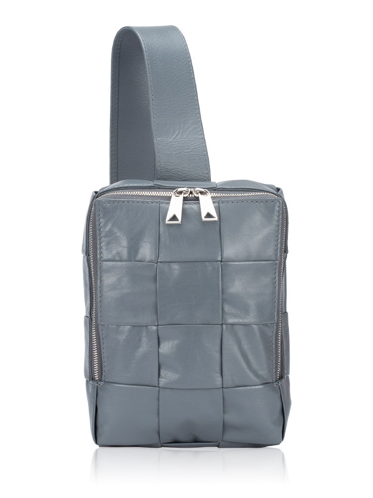 Calfskin Intreccio Cassette Mini Sling Bag Thunder Grey