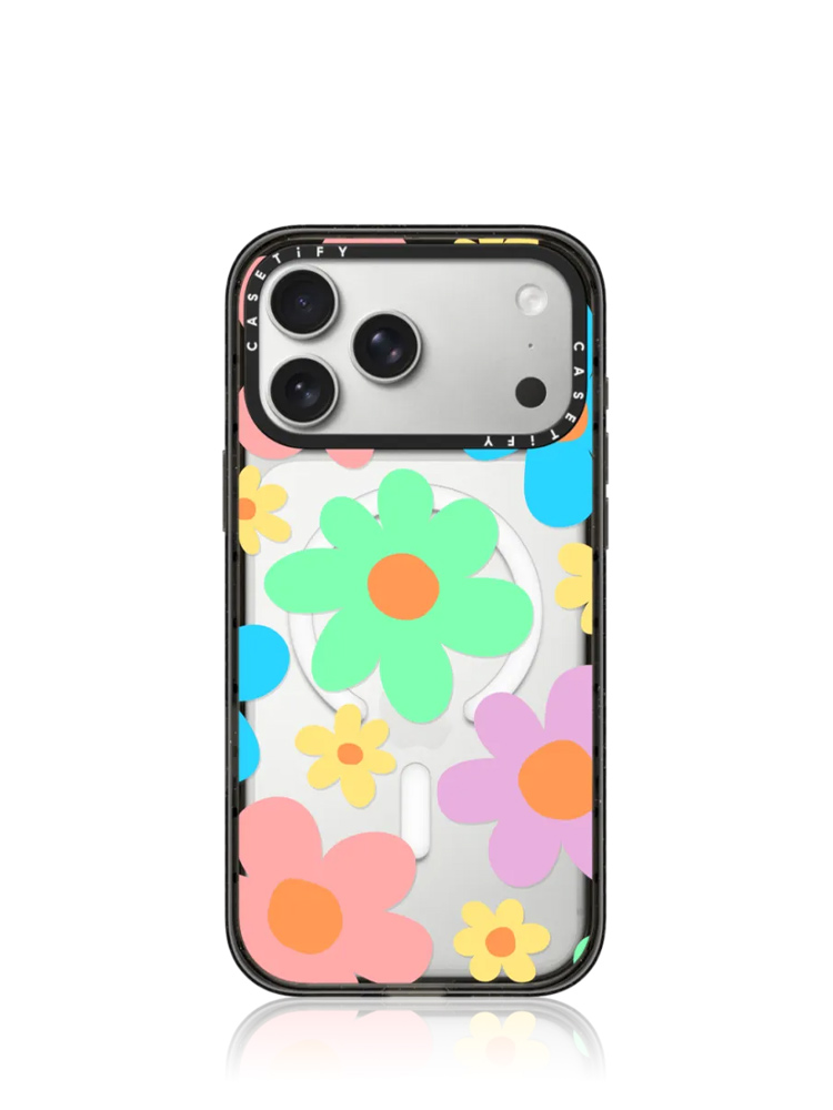 Transparent 70s Retro Flower Power 17 Pro Max Black