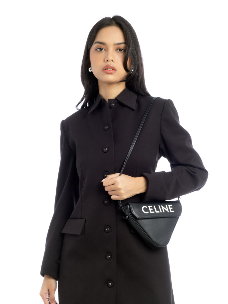 Smooth Calfskin Triangle Crossbody Black